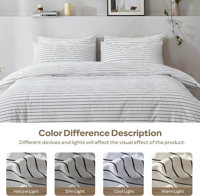 JELLYMONI 100% Natural Cotton 3pcs Striped Duvet Cover Sets, - Image 8