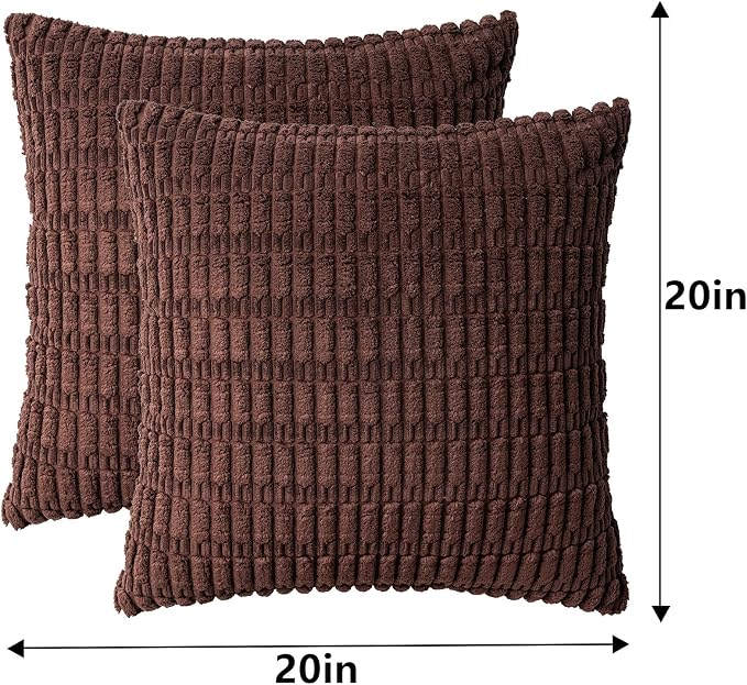 Aegero Pack of 2 Corduroy Decorative Throw Pillow Covers 20x20 InchSoft Boho - Image 7