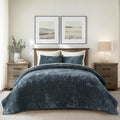 EVERGRACE Velvet Quilt Set Queen Size, Luxurious Soft Striped Channel Bedding by EverGrace