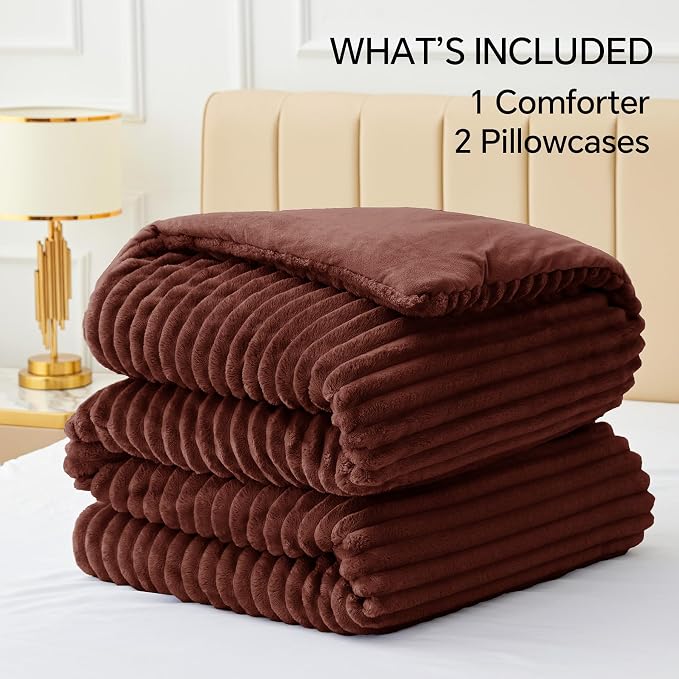 BEDELITE Fleece Queen Comforter Set -Super Soft & Warm Fluffy Hot Chotolate - Image 6
