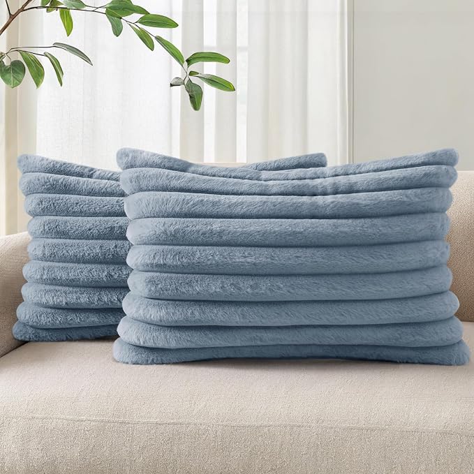Pallene Faux Fur Plush Lumbar Throw Pillow Covers 12x20 Set of 2, Luxury Soft by PALLENE