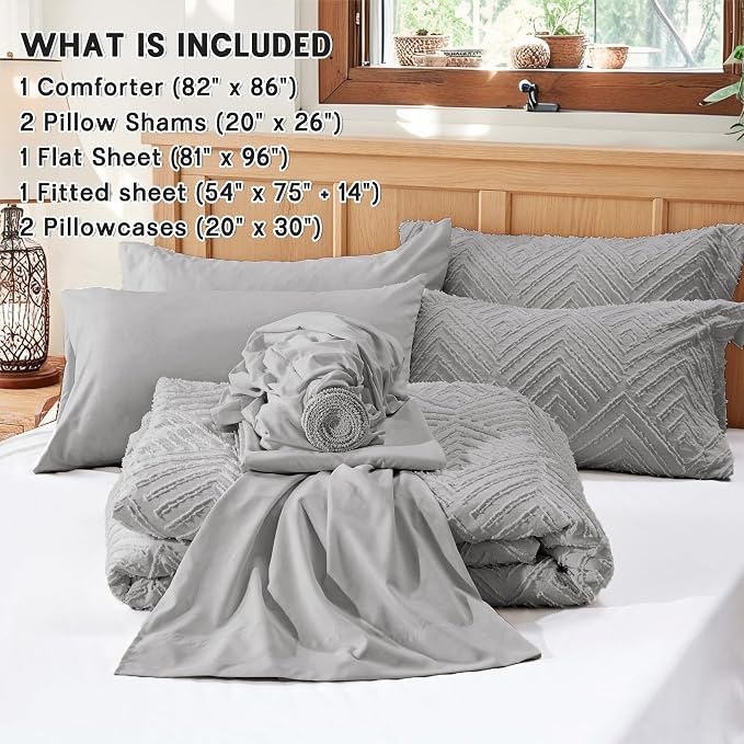 Zzlpp Full Comforter Set 7 Pieces, Light Grey Tufted Bed in a Bag - Image 5