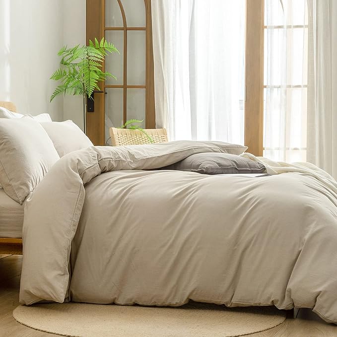 BESTOUCH Duvet Cover Set 100% Washed Cotton Linen Feel Super Soft Comfortable - Image 3