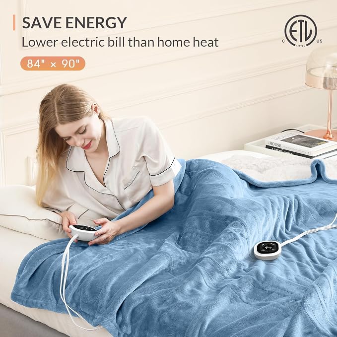 HOMLYNS LuxeHeat Heated Blanket Electric Blanket Queen Size, Soft Flannel - Image 6