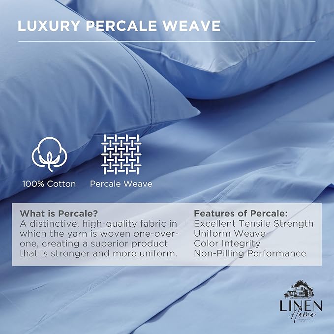 Linen Home 100% Cotton Percale 1 Flat Sheet, Full Size - Image 2