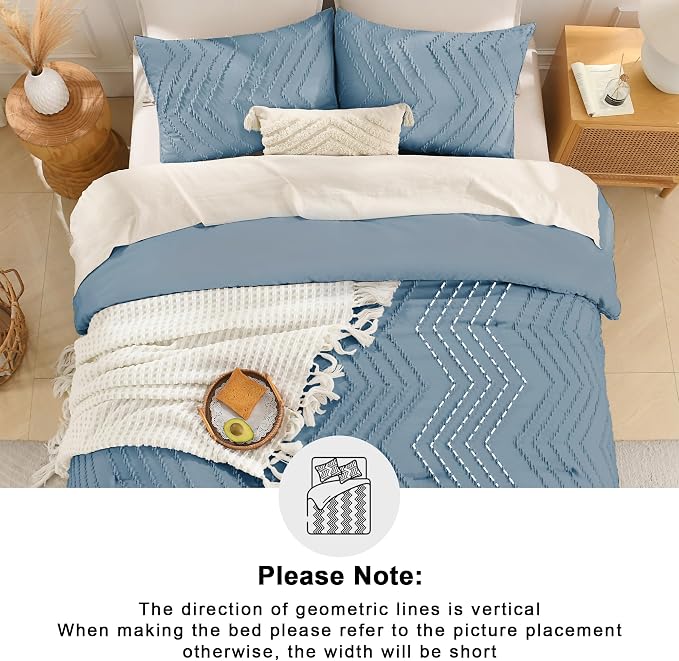 Andency Greyish Blue California King Comforter Set, Boho Cal King Soft Warm - Image 5