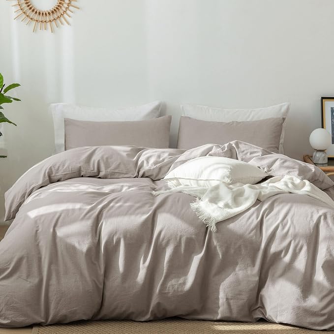 MooMee Bedding Duvet Cover Set 100% Washed Cotton Linen Like Textured by MOOMEE