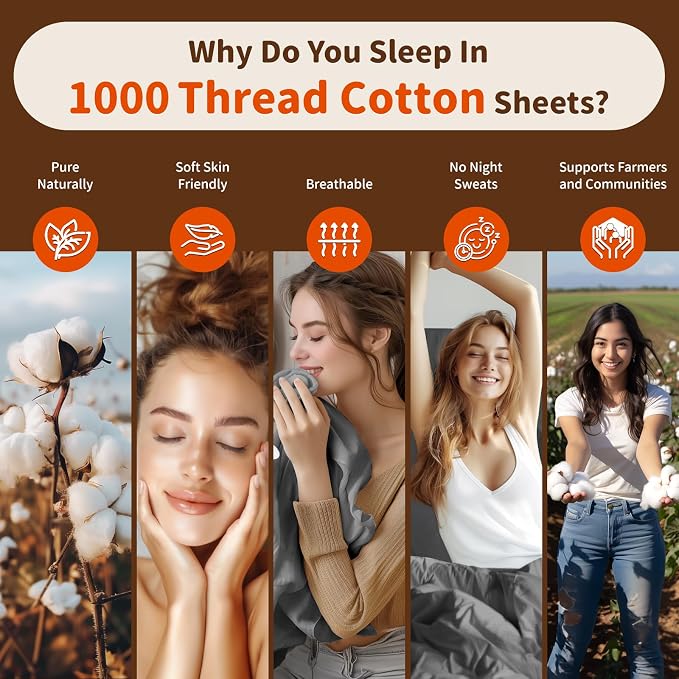 LBRO2M 1000 Thread Count 100% Egyptian Cotton Sheets Set Twin, 3 Piece Sets Bed - Image 4