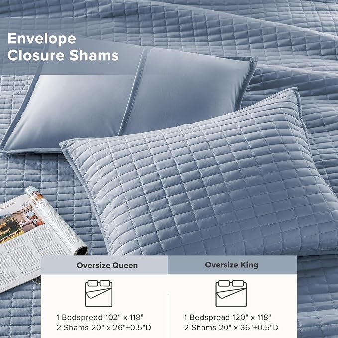 Comfort Spaces Blue Oversized King Quilt Set 120"x118" Bedspread Quilted Summer - Image 5