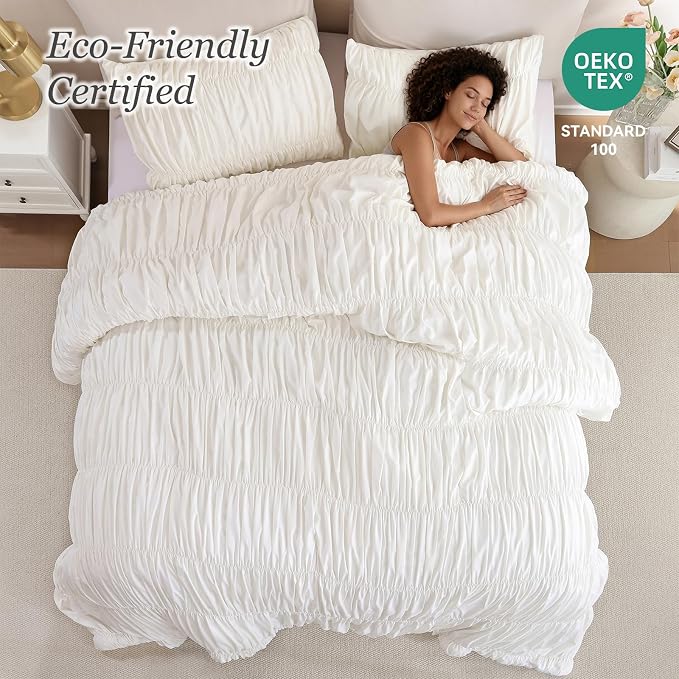 weigelia Cream Comforter Set King – Textured Ruched Cream Ivory King Comforter - Image 4