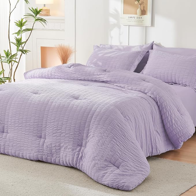 HYMOKEGE Lavender Twin Comforter Set Seersucker 5 Pieces, All Season Luxury Bed - Image 8