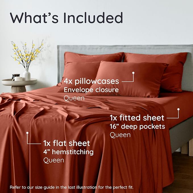 Bambaw 100% Viscose Derived from Bamboo Sheets Queen Size – 6pcs Queen Sheet - Image 2