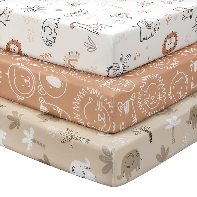 Baby Crib Sheets for Boys and Girls, 3 Pack Toddler Bed Sheets for 52”x28” by FIEMOL