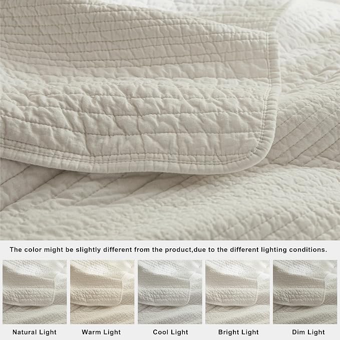 palassio Striped Beige 100% Cotton Quilt King Size Bedding Sets, Lightweight - Image 6