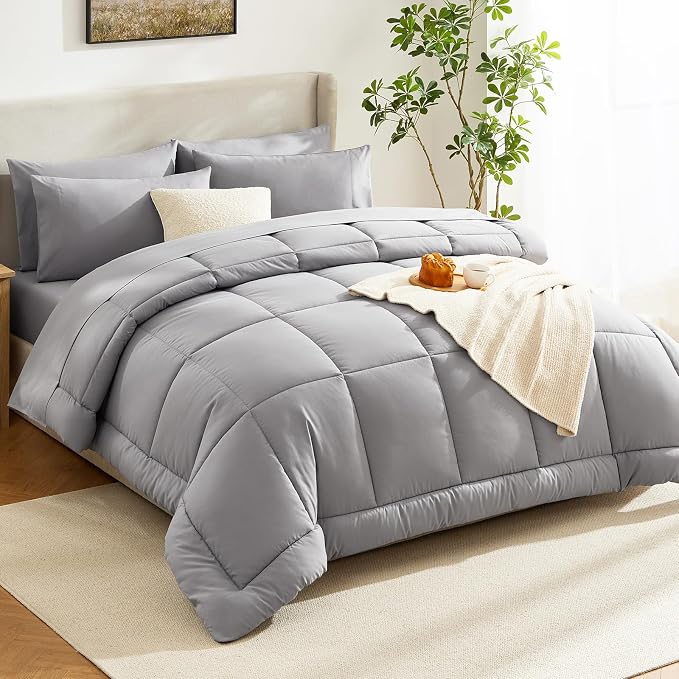 CozyLux Full Size Comforter Sets Grey, 7 Pieces Bed in a Bag, All Season - Image 8