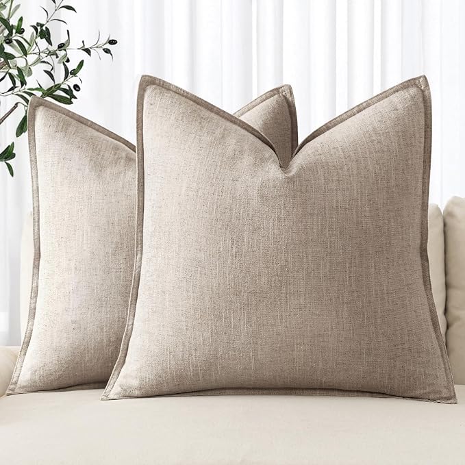 MIULEE Decorative Linen Pillow Covers 20x20 Inch Natural Linen Boho Farmhouse by MIULEE