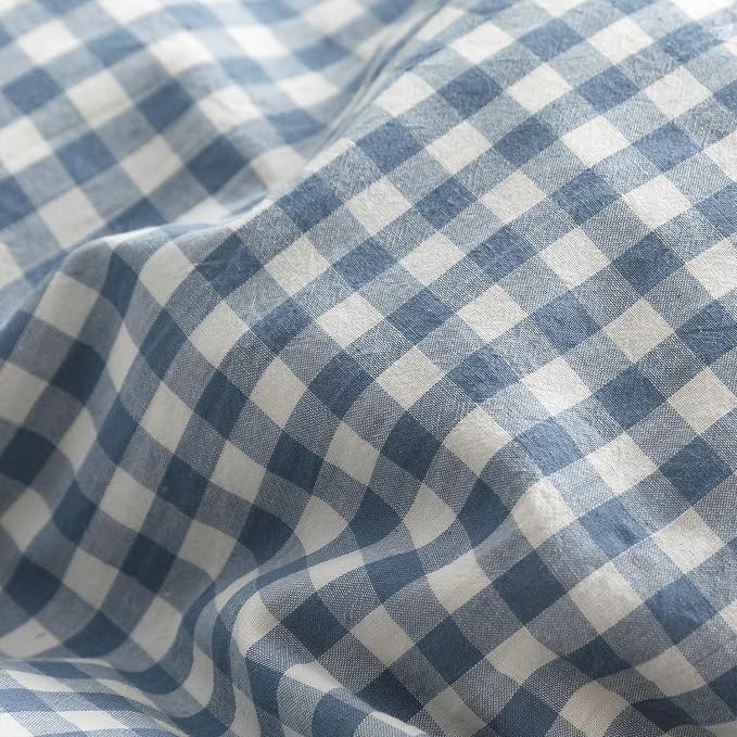 mixinni Blue White Gingham Ruffle Duvet Cover Twin Size 3 Pieces – 100% Washed - Image 8