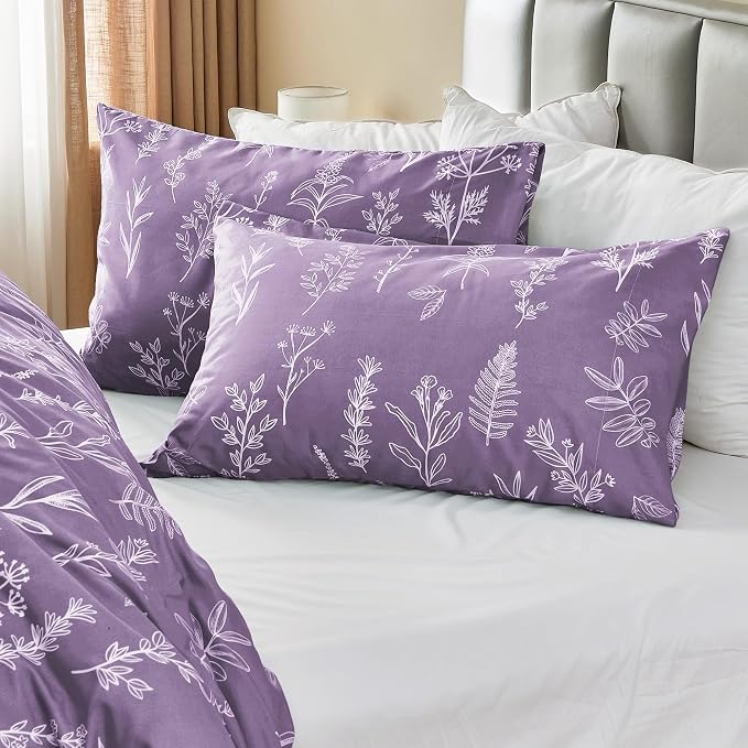 MUXHOMO Duvet Cover King Size, Reversible Floral Grayish Purple Duvet Cover Set - Image 4