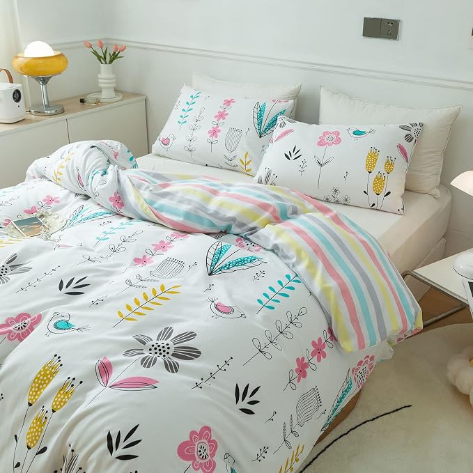 mixinni Flowers Duvet Cover for Teenage Girls Queen Size Floral Leaf Printed - Image 2