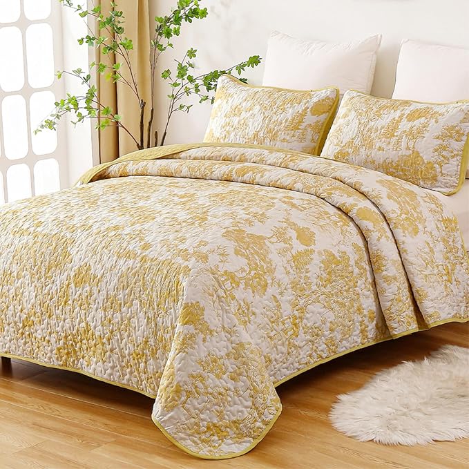 WONGS BEDDING Botanical Quilt Set Queen Size by WONGSBEDDING