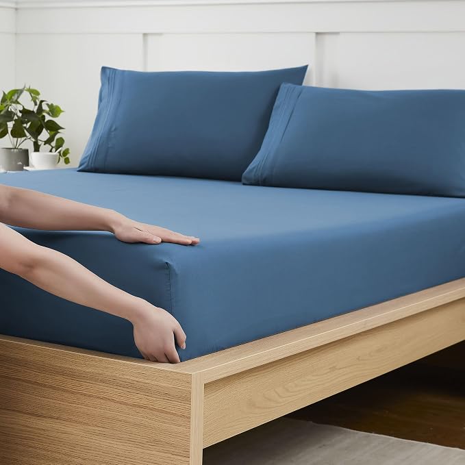 Queen Fitted Sheet Only with Full Elastic & Built in Corner Sheet Straps to by SweetHomeCollection