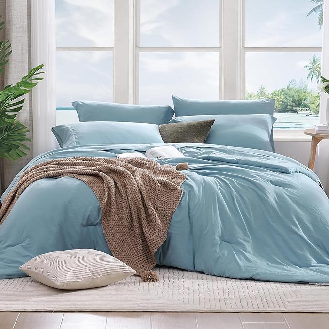 WRENSONGE King Size Comforter Set- 7 Pieces Soft Blue Bed in a Bag by WRENSONGE