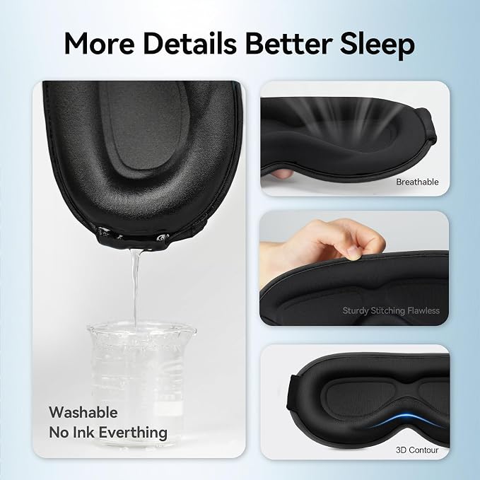 Blackout Sleep Mask for Men & Women: Weighted 3D Contoured Night Eye Cover - Image 7