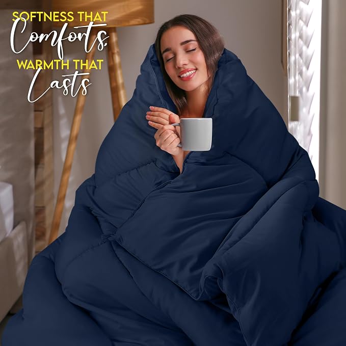 Utopia Bedding Twin Comforter Duvet Insert, Quilted Navy Comforter - Image 4
