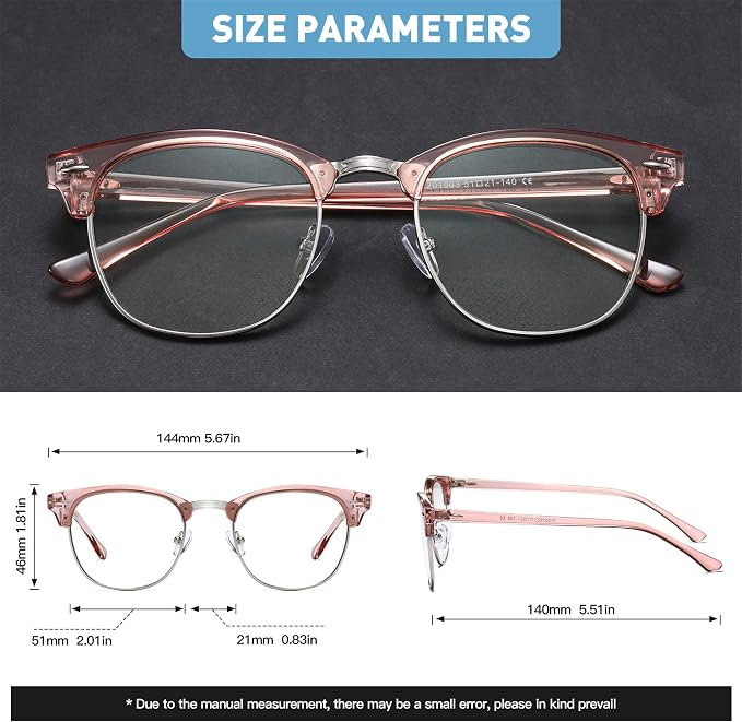 Blue Light Blocking Glasses Vintage Half Frame UV Clear Lens Anti Eyestrain - Image 2