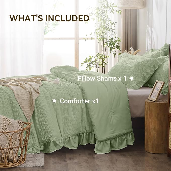 JOLLYVOGUE Sage Green Twin Size Comforter Set, 2 Pieces Seersucker Lightweight - Image 5