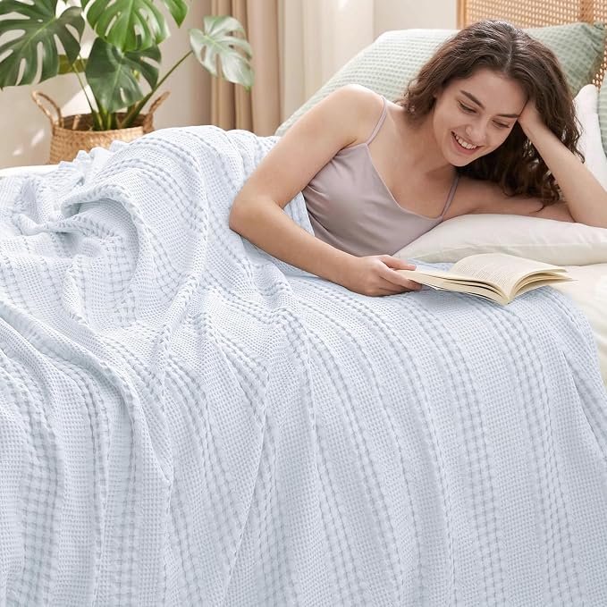 PHF Cooling Waffle Blanket Twin Size, Lightweight 60% Rayon from Bamboo & 40% by PHF