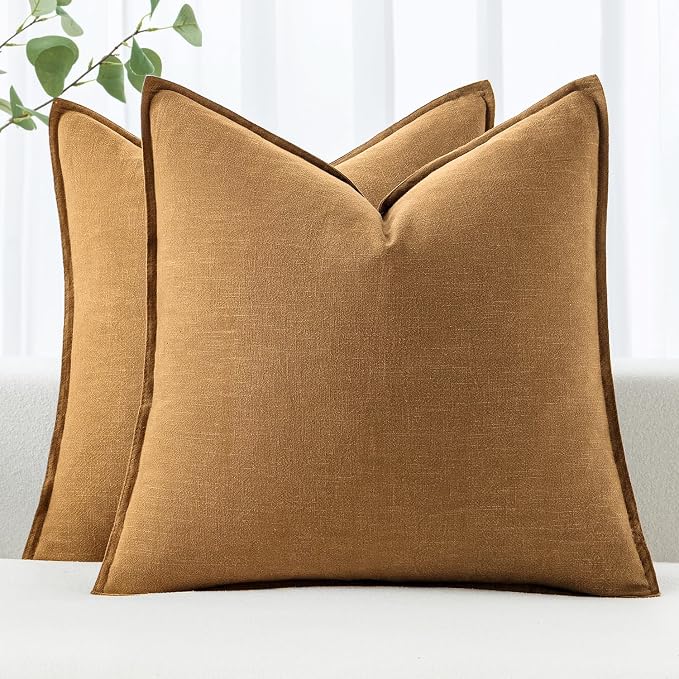 MIULEE Decorative Linen Euro Sham Pillow Covers 24x24 Hazel ​Boho Farmhouse​ by MIULEE