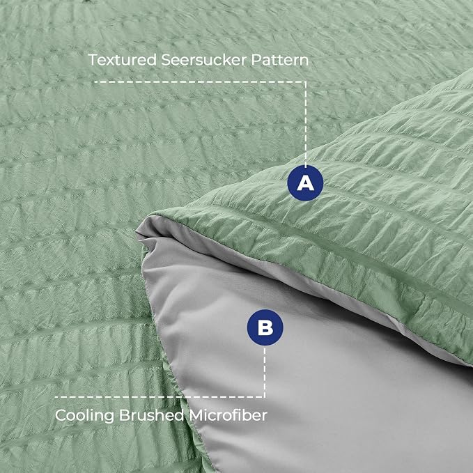 HYMOKEGE Sage Green/Light Grey California King Comforter Set Seersucker 7 Pieces - Image 4