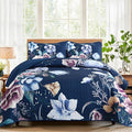Drucon Blue Floral Quilt Set King Size 3 Pieces Blue Botanical Flower Quilt by DRUCON
