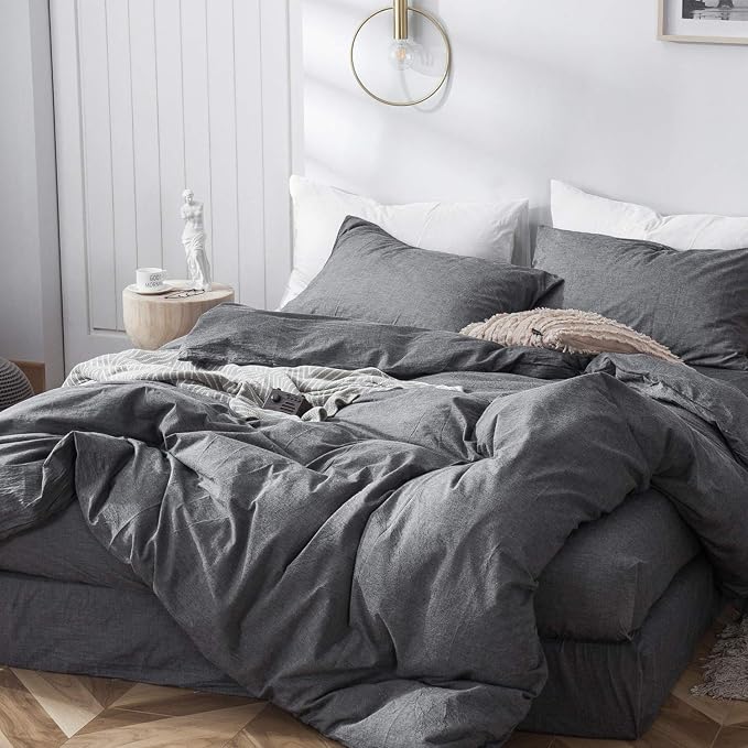 MooMee Bedding Duvet Cover Set 100% Washed Cotton Linen Like Textured - Image 4