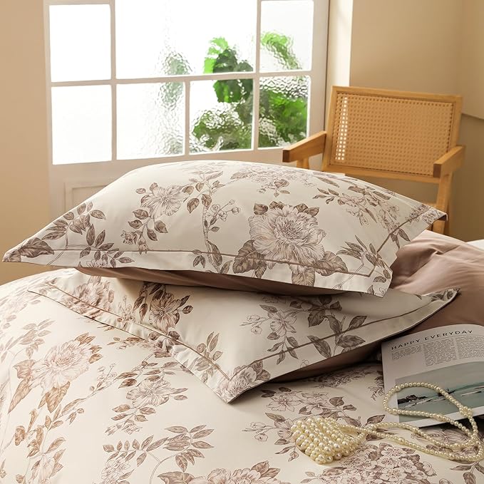 Duvet Cover Set Queen Size Floral Pattern 600 Thread Count Ultra Soft 100% Long - Image 5