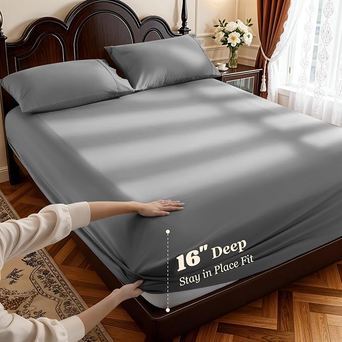 LBRO2M 1000 Thread Count 100% Egyptian Cotton Sheets Set, Full Size Bed Sheet 4 - Image 4