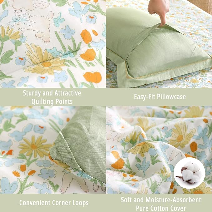 LEMIROE Floral Cotton Comforter Twin Size 2Pcs - Image 5