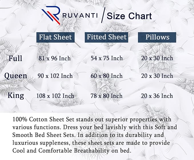 RUVANTI 100% Cotton Sheets – Queen Size Percale Bedding, Cooling & Breathable - Image 8