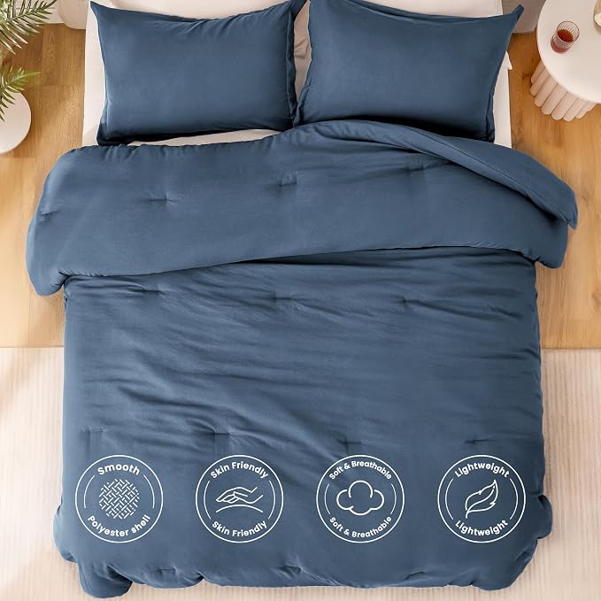 Love's cabin Navy Blue King Size Comforter Set, 3-Piece Prewashed Bed Set - Image 3