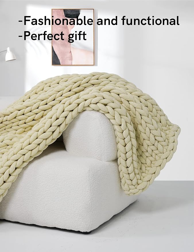 YnM Chenille Weighted Blanket, Handmade Chunky Knitted Design, Soft and Cozy - Image 4