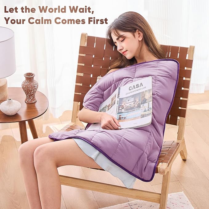 Purple Weighted Lap Blanket for Adults 5lbs, Portable Travel Weighted Blankets - Image 2
