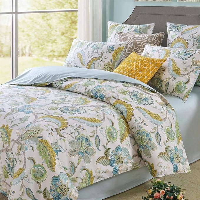 mixinni Boho-Chic King Size Duvet Cover Paisley Light Blue and Light Green Long - Image 3