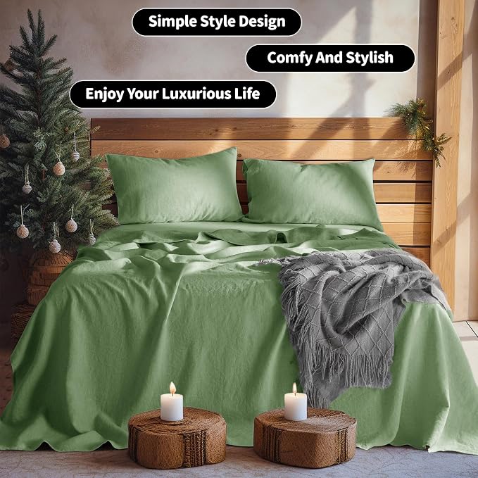 LBRO2M 100% Pure Linen Sheet Set Deep Pocket Up to 16" Bed Sheets Sets - Image 8