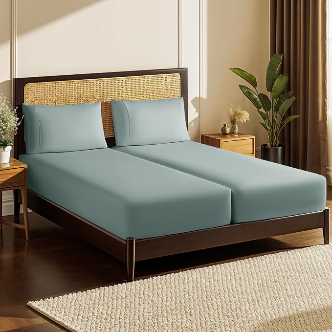 LBRO2M Split King Sheet Sets for Adjustable Bed 1000 Thread Count 100% Egyptian by LBRO2MBedding