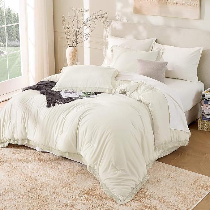 Andency Comforter Oversized King Ivory 120x98, 3 Pieces Boho Winter Lightweight - Image 6