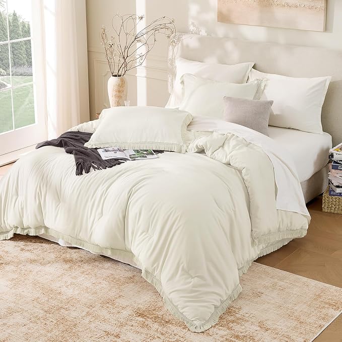 Andency Comforter Set Oversized King Ivory 120x120, 3 Pieces Boho Fall Tassel - Image 6