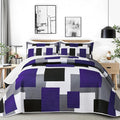 Tyrot 3 Piece Dark Purple Grey Quilt Set Full/Queen Size Black White Geometric by TyrotHomeDecor