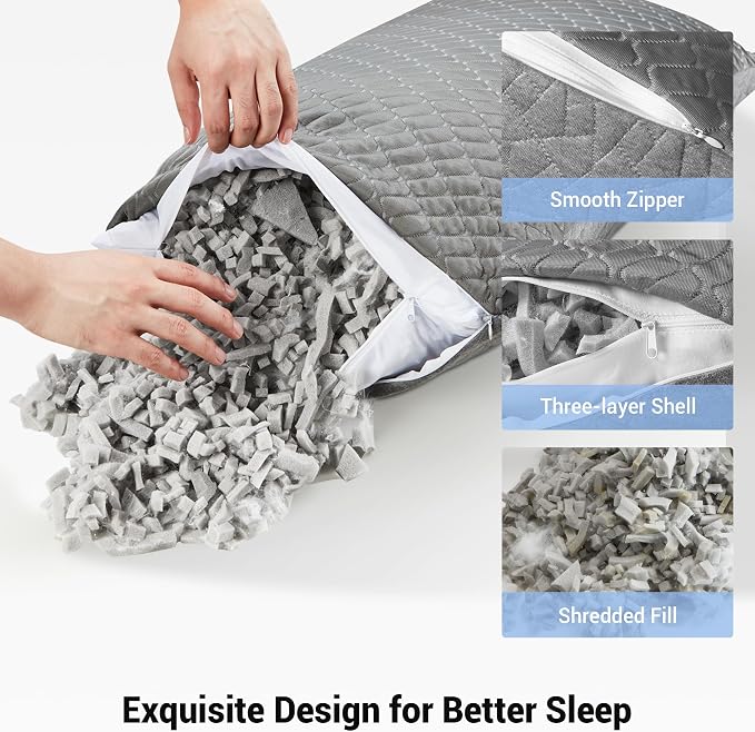puredown® Pillows Standard Size Set of 2, Shredded Memory Foam Pillows - Image 5