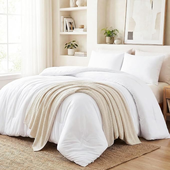 CozyLux Full Size Comforter Set White, 3 Pieces Solid Breathable Quilted - Image 6